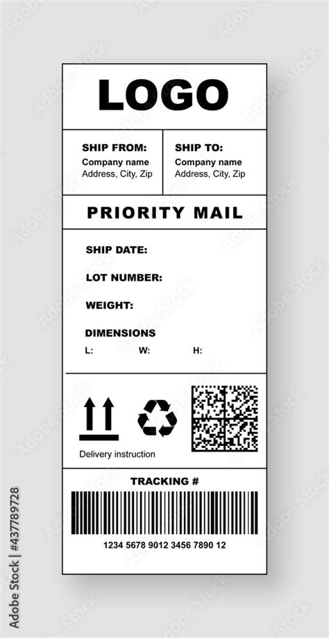 Cargo shipment label sticker template with barcode mockup. Realistic ...