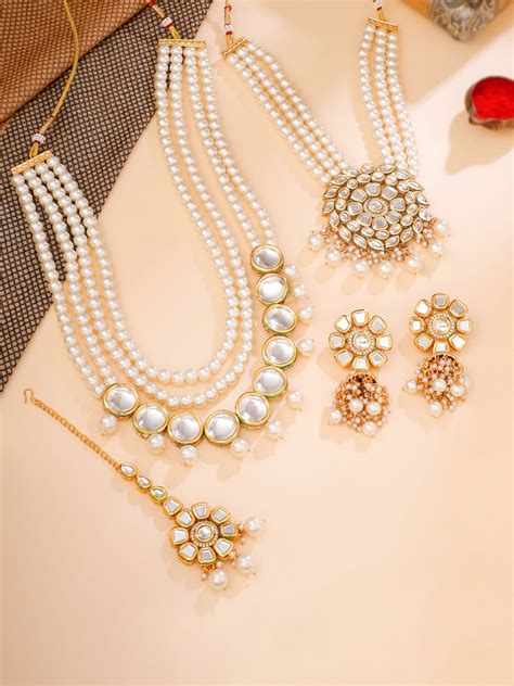 Yellow Chimes Bridal Jewellery Set For Women | Golden Wedding Beads Ne ...