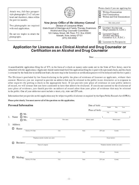 2019-2025 Form NJ Application for Licensure as a Clinical Alcohol and ...
