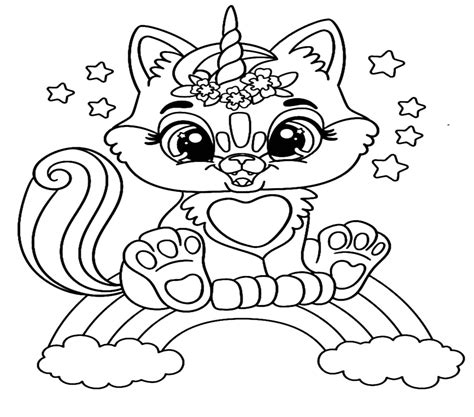 Free Coloring Page Unicorn Cat