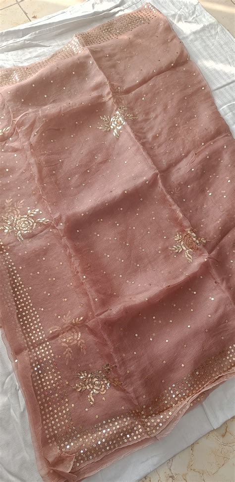 Old Rose Pure Organza Saree with Badla and Mukaish Work