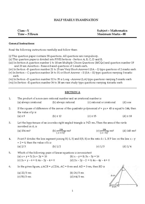Mathematics Class X Half Yearly Exam Paper - DPS Ranchi - Studocu