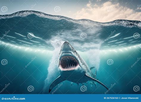 A Predator Great White Shark Swimming in the Ocean Stock Illustration - Illustration of blue ... - predators of great white sharks