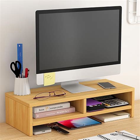 Ketumal Wooden Monitor Stand Riser with 3 storage Shelf , 2 Tier ...