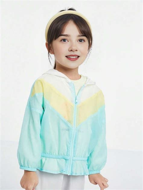 Annil Young Girl Coats Summer Hooded Sun Protection Jacket Contrast ...