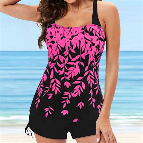 CALAFEBILA Two Piece Womens Swimwear Tankini Modest Summer Pools Floral ...