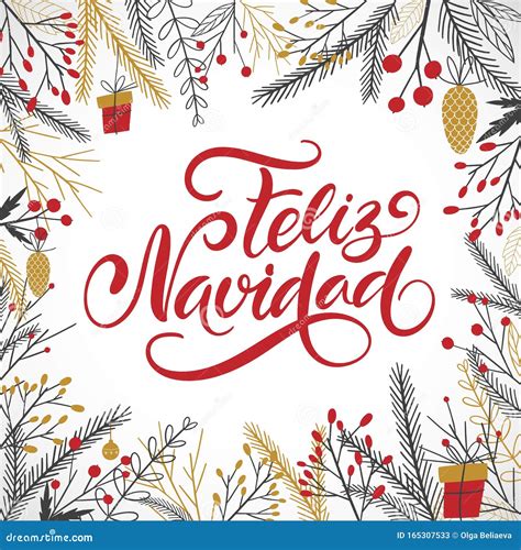 Vector Card Merry Christmas in Spanish Language with Winter Decor Elements Stock Vector ...
