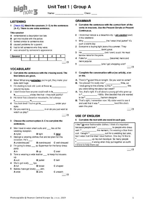 Focus 3 2E Unit 3 Listening and Vocabulary Test - Group B - Studocu