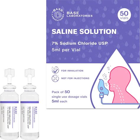 Base Labs 7% Hypertonic Saline Solution for Nebulizer Machine - 50 Vials 5ml Unit Dose ...