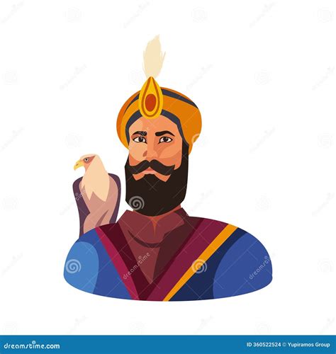 Guru Gobind Singh, Last Sikh Guru, Hero Of India. Line Art On Beige ...