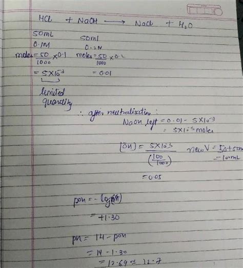 the molarity of resulting solution obtained by mixing 50 ml,0.1M of Hcl ...