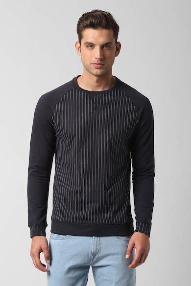 Buy Men Black Stripe Round Crew Neck Sweatshirt Online - 414687 | Peter ...