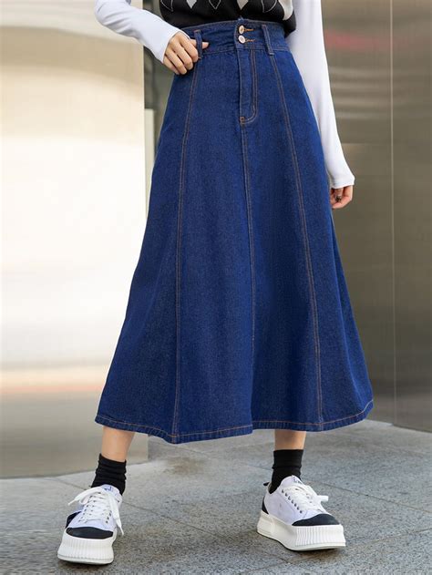 DAZY High Waist Top-stitching Denim Skirt | Denim skirt outfits, Denim ...