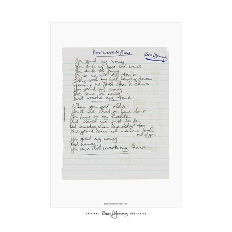 Rossi/Young 'Don't Waste My Time' Lyric Sheet Poster - Status Quo