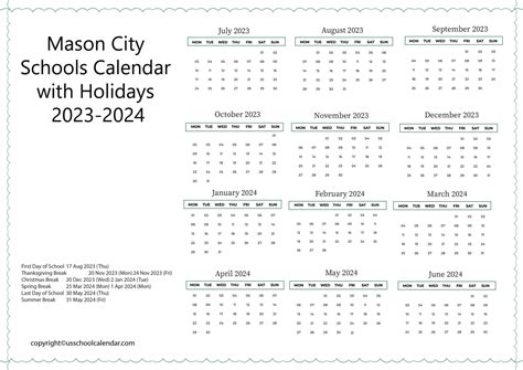 Mason City Schools District Calendar - US School Calendar
