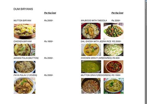 Menu at Shahi Biryani House, Mumbai