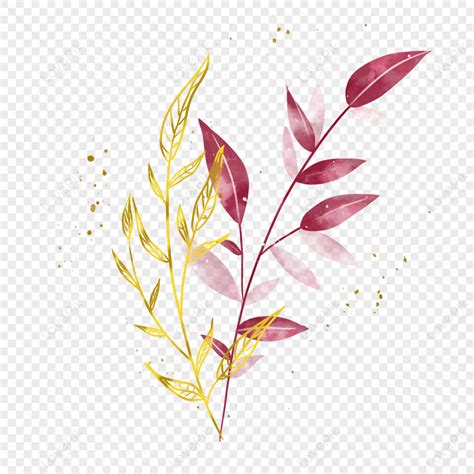 Gold Leaves With Wine Red Branch Wedding Bouquet,natural,style PNG ...