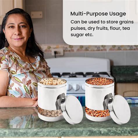 SS Kitchen Storage Canister Organiser Dabba Rust Proof 1.05L (2 Pcs ...