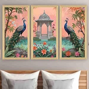 Livin'luxe Set of 3 couple Peacock modern art Boho painting Premium ...