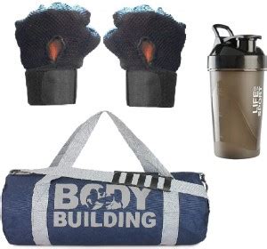 AV Brands Combo of 3 - Gym bag Body Building, Gloves and Lias Shaker ...