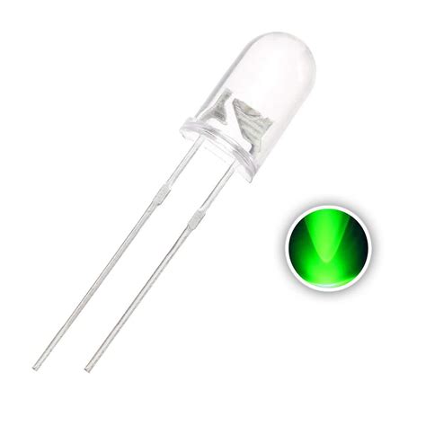 REES52 100 pcs 5mm Green LED Diode Lights (Clear Round Transparent DC ...