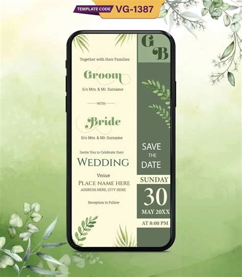 Green Leaves Wedding Invitation Card | Elegant Nature-Inspired E-Invit ...