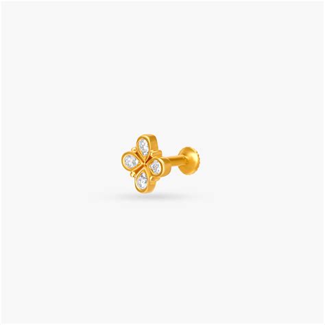 Floral Brilliant Gold and Diamond Nose Pin