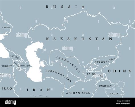 Caucasus and Central Asia countries political map with national borders ...