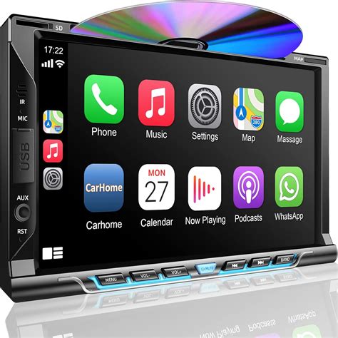 Amazon.com: Double Din car Stereo with CD/DVD Player- CarPlay & Android Auto, Car Audio with ...