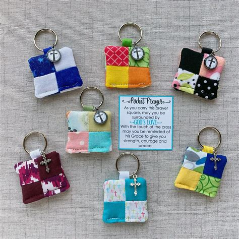 Prayer Square Keychain: Mini Quilt With Cross Charm, Bible Study Gift ...