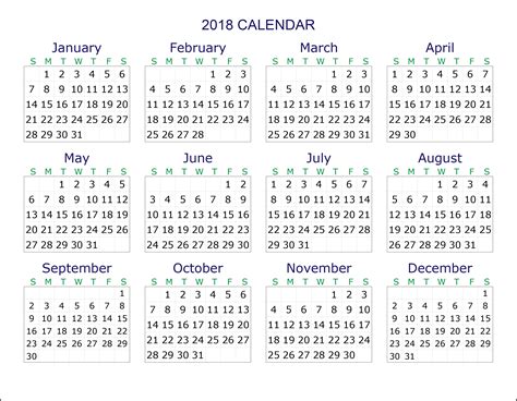 Yearly 2018 Calendars Downloadable | Activity Shelter