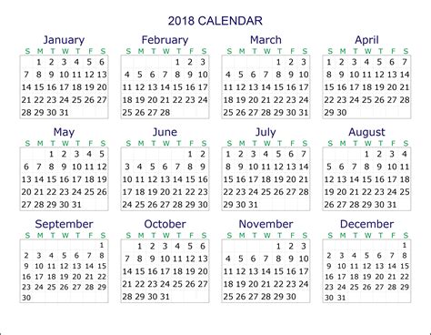 Yearly 2018 Calendars | Activity Shelter
