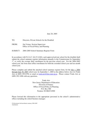Fillable Online nj 2004-2005 School Summary Register Form - nj Fax ...