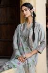 Buy Grey Kurta- Chanderi Silk Hand Painted Floral V Neck Serenity ...