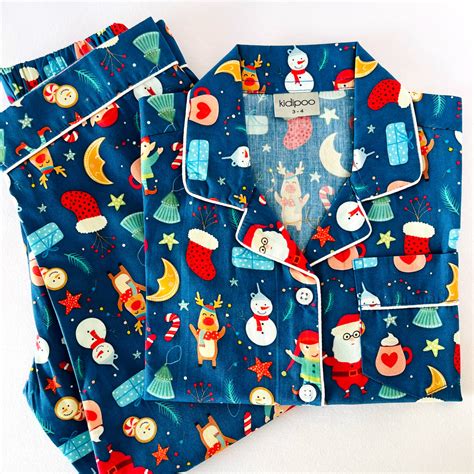Blue Cotton Kids Night Suit - Christmas Design