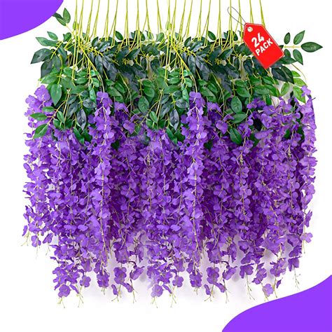 Amazon.com: 24Pack Purple Wisteria Hanging Flowers, Purple 3.77 Ft Fake ...