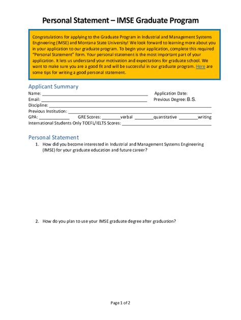 Fillable Online Sample Personal Statement for Industrial Engineering ...