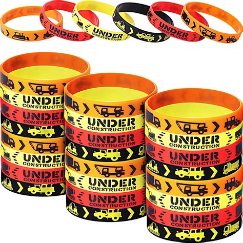 JOVITEC 48 Pieces Construction Party Favors Rubber Bracelets ...