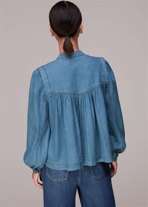 Denim Mollie Chambray Denim Blouse | WHISTLES | Whistles US
