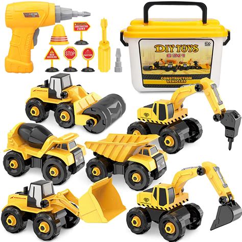 Buy Vanplay 6 in 1 Take-Apart Construction Vehicles include Toy Drill ...