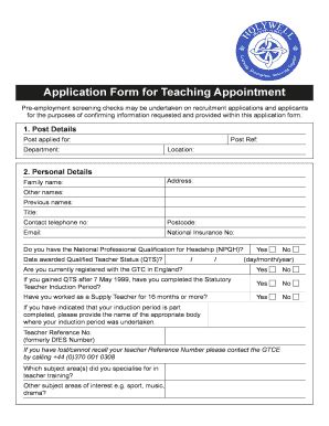 Teachers Recruitment Application Form | pdfFiller