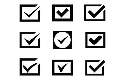 Collection of black checkmarks in square frames for choices and ...