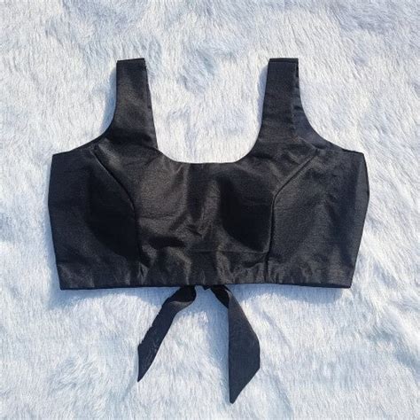 Black U Neck and Back Knot Plain Raw Silk Blouse - Fal3057 – Falamkari