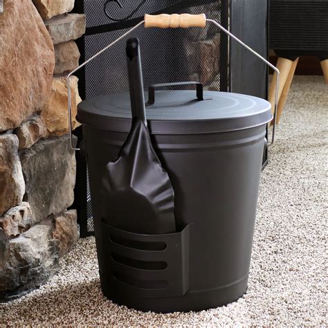 Buy Sunnydaze Steel Fireplace Ash Bucket with Lid, Shovel and Brush ...