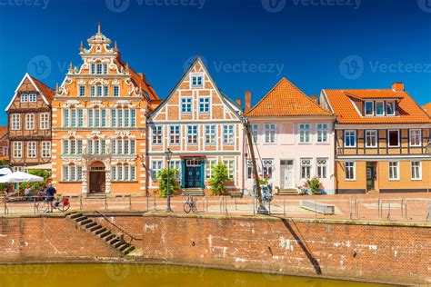 View of beautiful houses in the traditional German architecture style ...
