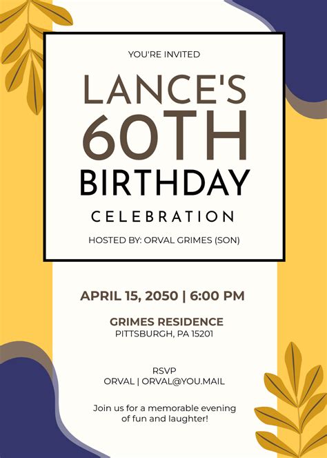 Free 60Th Birthday Invitation Templates, Editable and Printable
