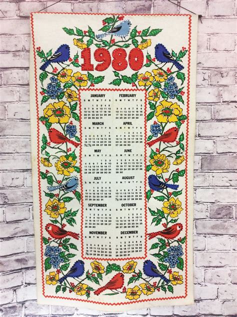 Calendars & Planners Paper Vintage Cloth Calendar 1980 Birds Sunflowers ...