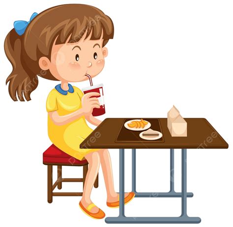 Girl Having Lunch On The Table Young Clip Art White Vector, Young, Clip ...