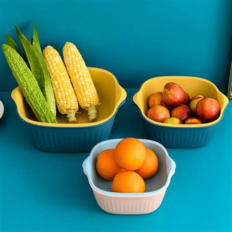Plastic Washing Bowl & Strainer Basket Set (2 pcs)
