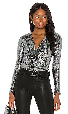 ASTR the Label Tinsley Long Sleeve Bodysuit in Black Disco | REVOLVE